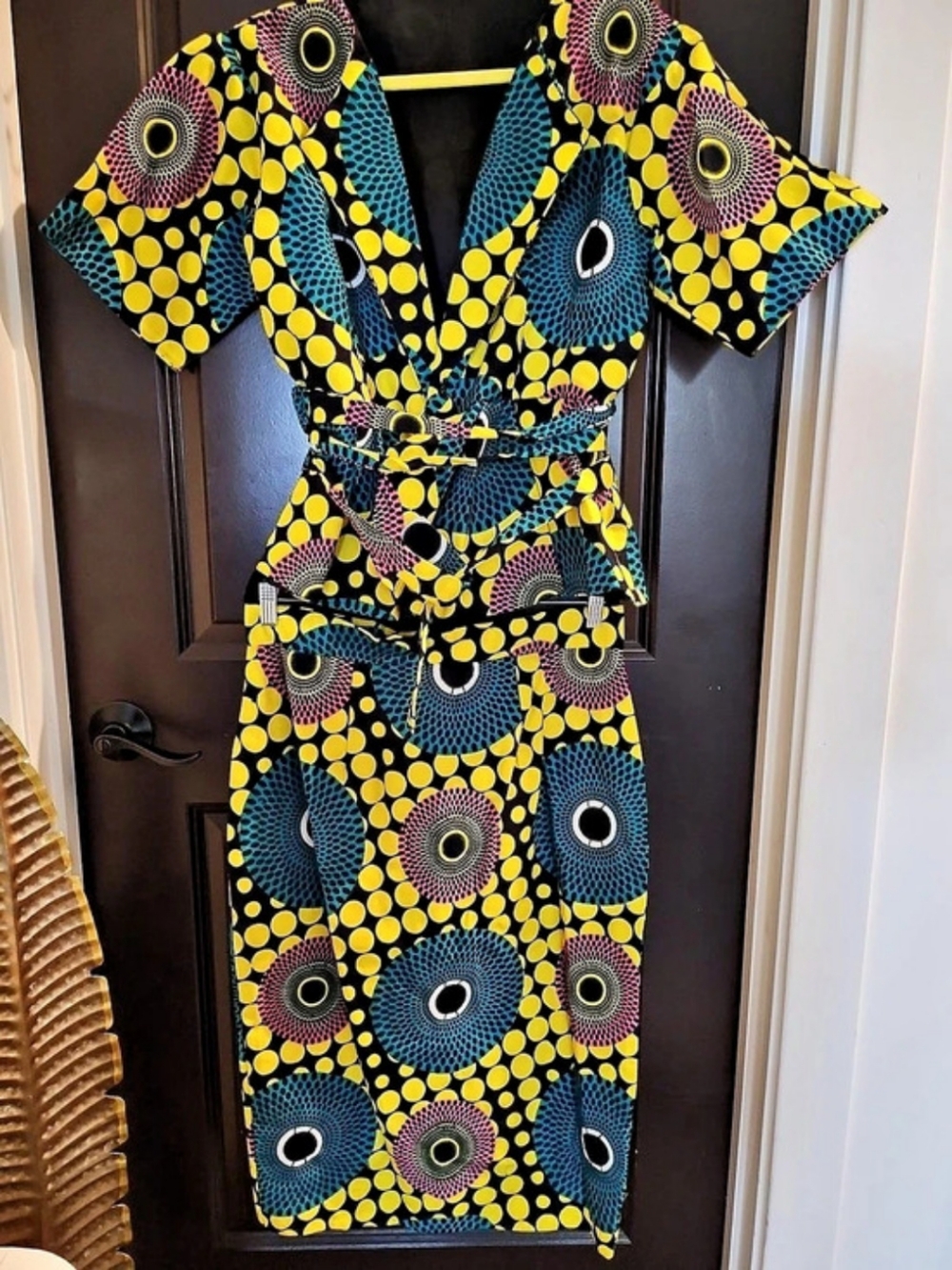 Women's ANKARA PRINT Peplum Jacket & Pencil Skirt Set in Black